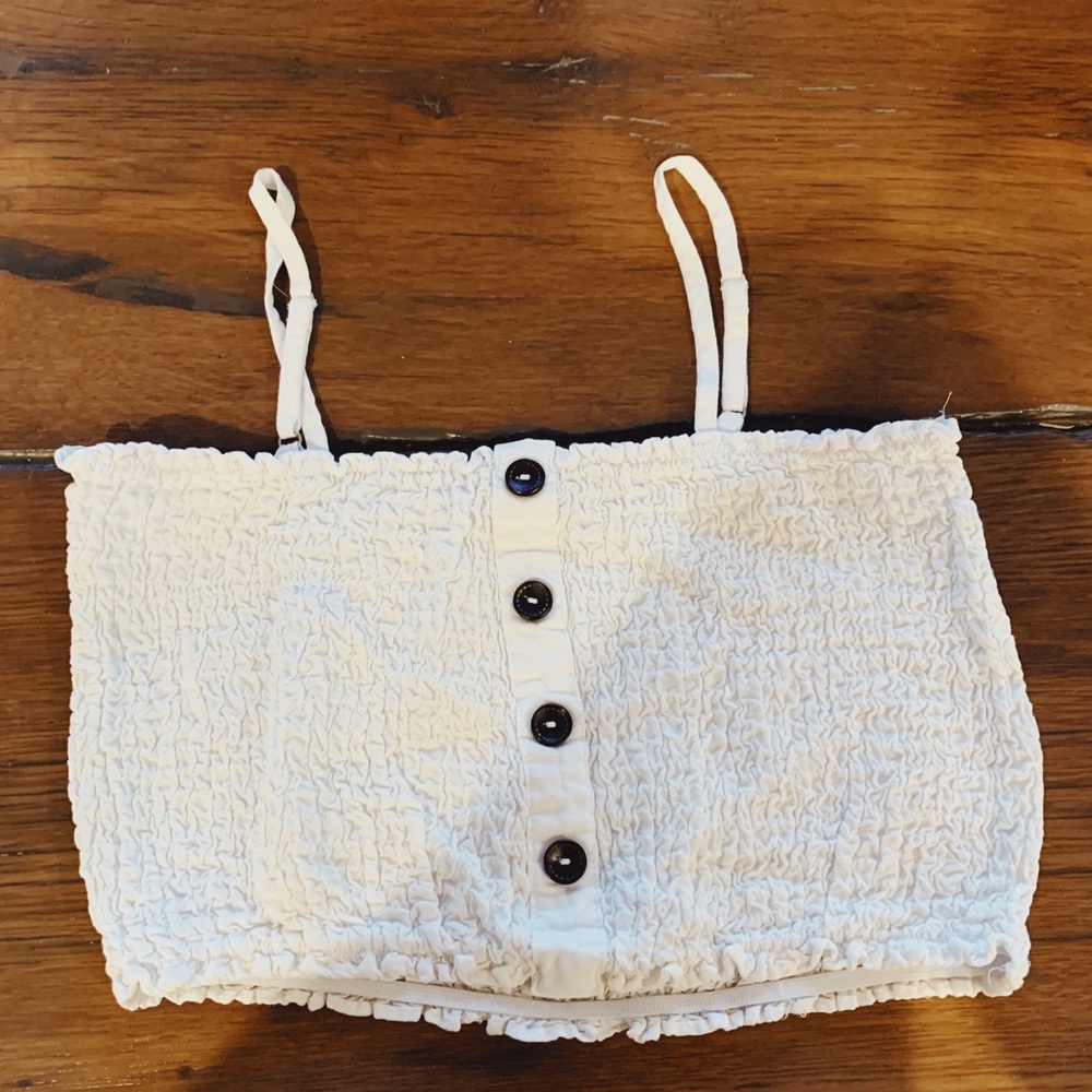 White cropped Active USA tank top with buttons